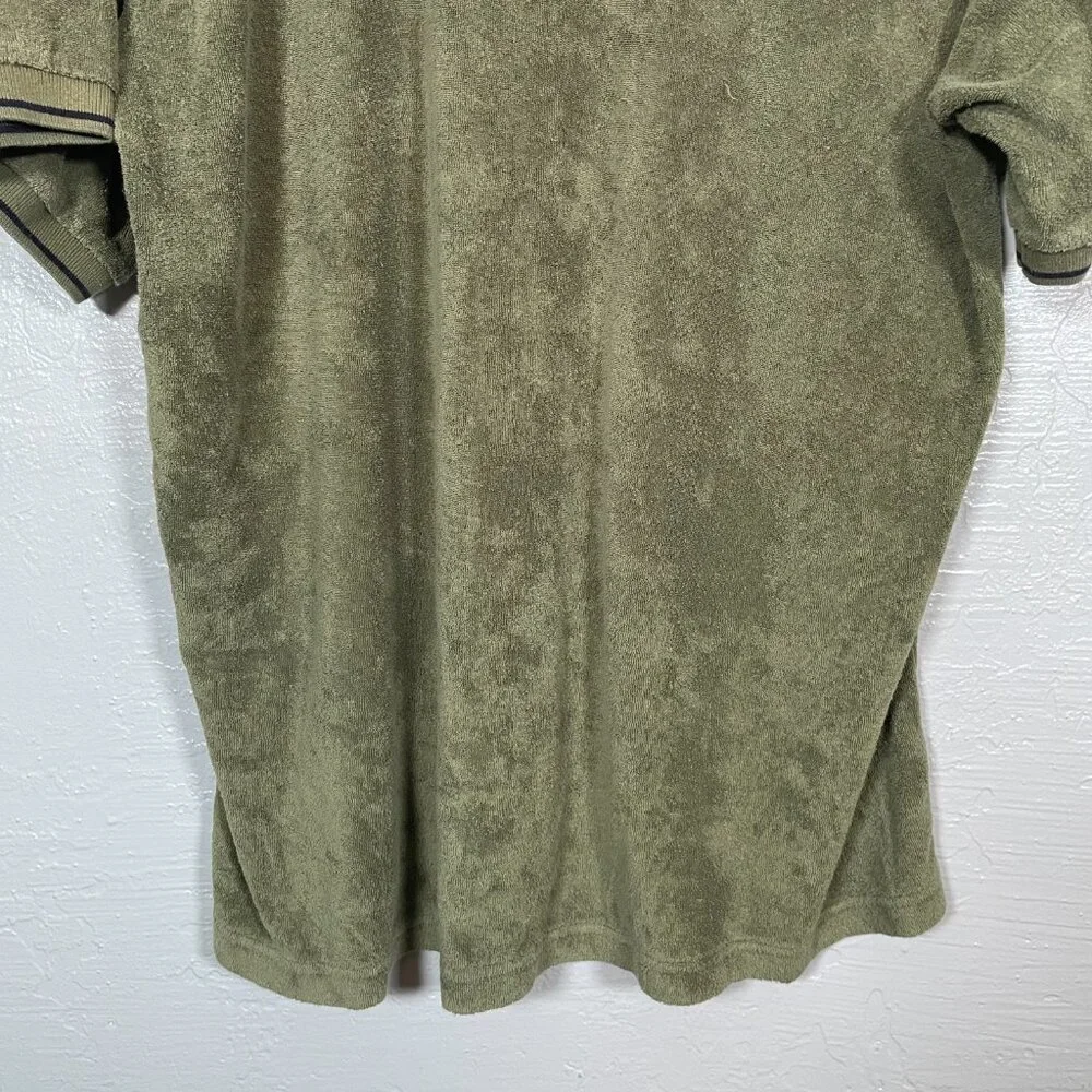 J Crew Men S Olive Green Terry Cloth Polo Shirt Short Sleeve Collared Preppy